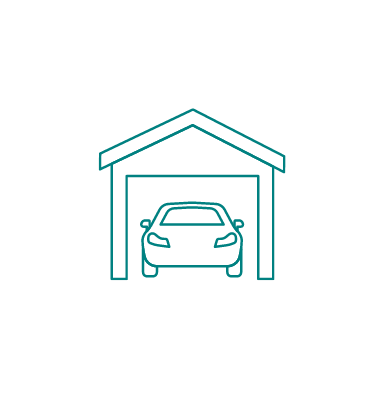 SIP Property and Causality Icon - Line art of a car in a garage